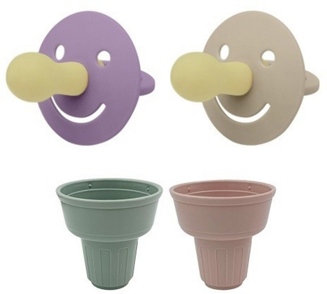 프로미스 공갈 노리개 젖꼭지 스마일 2p + 콘케이스 2p, 2단계, 코튼캔디, 밀크티, 1세트