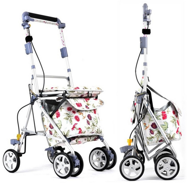 전워주의 삼주 실버카 고급형 보행보조기어르신 노인 유모차 보행기, 체크블루, 1개