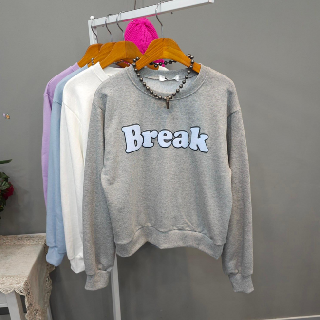 브레이크 여성 앰보 세미크롭 라운드넥 긴팔 맨투맨