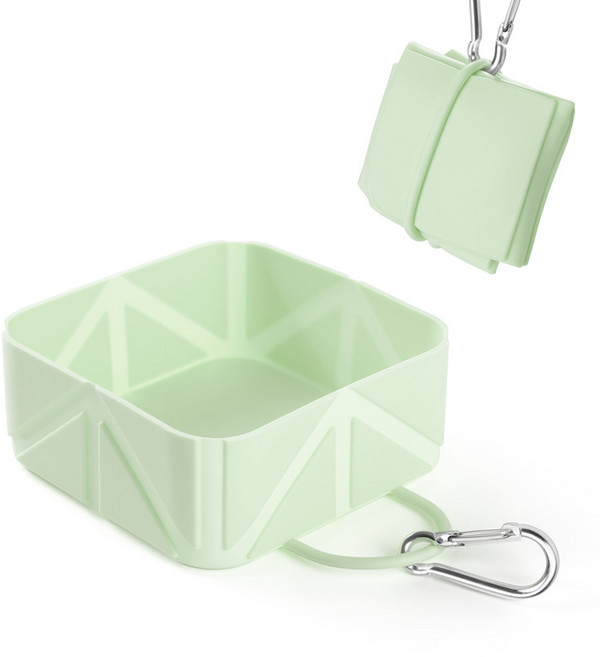 휴대용 실리콘 접이식 반려동물 물그릇 캠핑 산책용 펫그릇, 1개, 그린