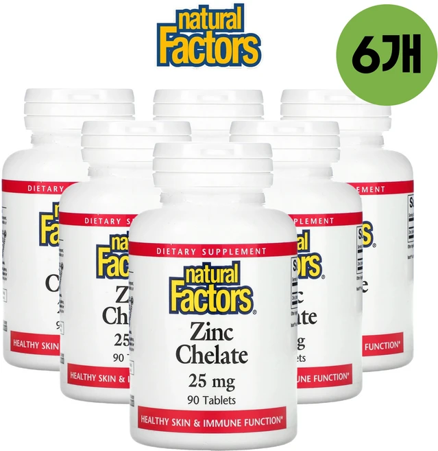 내추럴팩터스 Zinc Chelate 킬레이트 아연 징크 25 mg 90정 6개 - 쿠팡