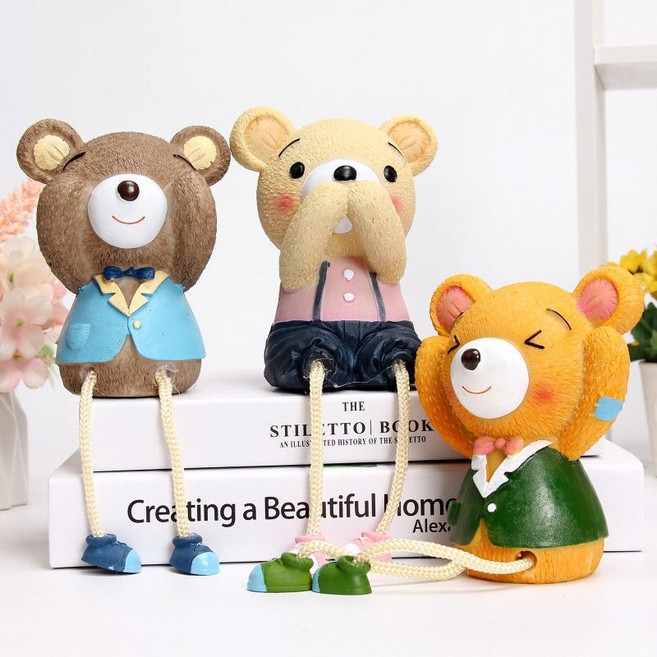 MIROSE 귀여운 곰돌이 인형 3종 인테리어 장식 소품 오브제 선물, 3칼라