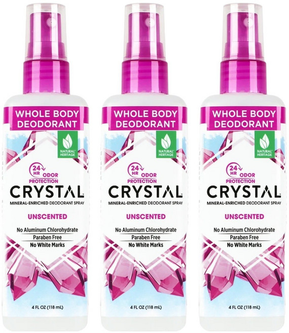 美國 CRYSTAL 全身用礦物除臭噴霧 無香, 118ml, 3瓶