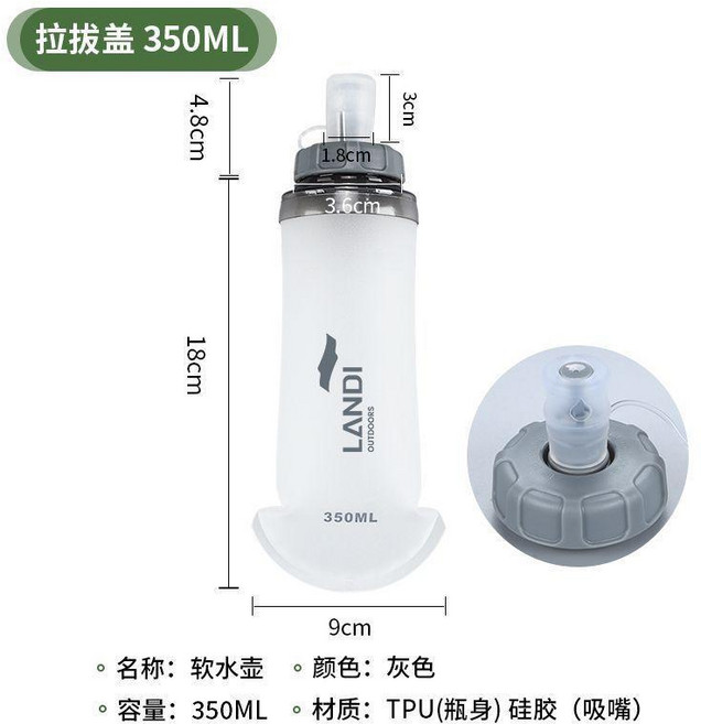 good 戶外運動便攜直飲過濾壺可摺疊軟水瓶越野抗洪應急求生淨水器, 灰色, 1個, 350ml