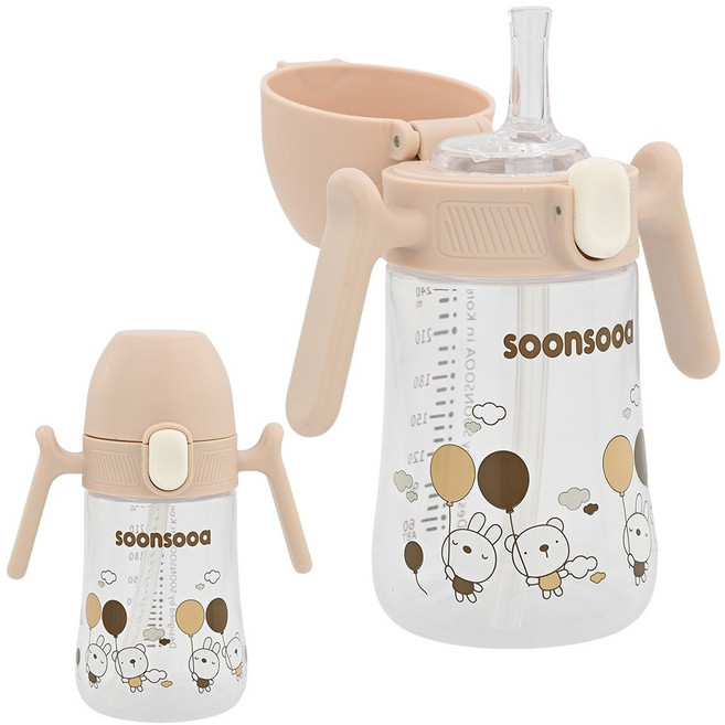 순수아 원터치 유아 빨대컵, 240ml, 1개, 원터치 빨대컵 240ml-베이지/빨대형