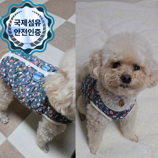 피킹라이프 반려동물 누빔댕미조끼, 1개, 댕미그린