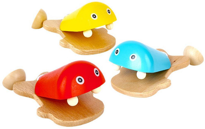 경쾌한소리 연주놀이 영유아 원목 캐스터네츠 교구 연주회 리듬 음악치료, 1개