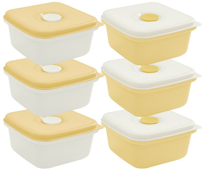 더하리 국산 실리콘 매일 밥팩 전자렌지 냉동밥보관용기 대형 370ml 세트, 6개, 아이보리+버터옐로우