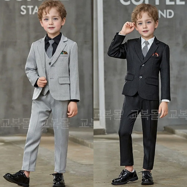(대여) 헤링본 체크패턴 소년 정장 턱시도 풀세트
