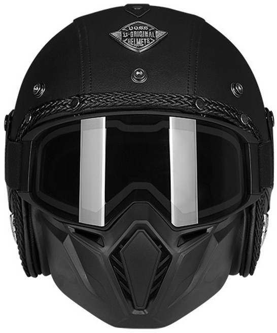 반모헬멧 할리데이비슨헬멧 바이크 빈티지 고글 헬멧, L, 브라운+빅고글체크