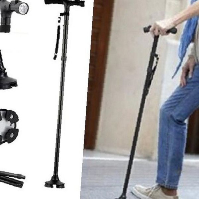 4발 접이식 손전등 지팡이 어르신 보행 보조 기구, 1개