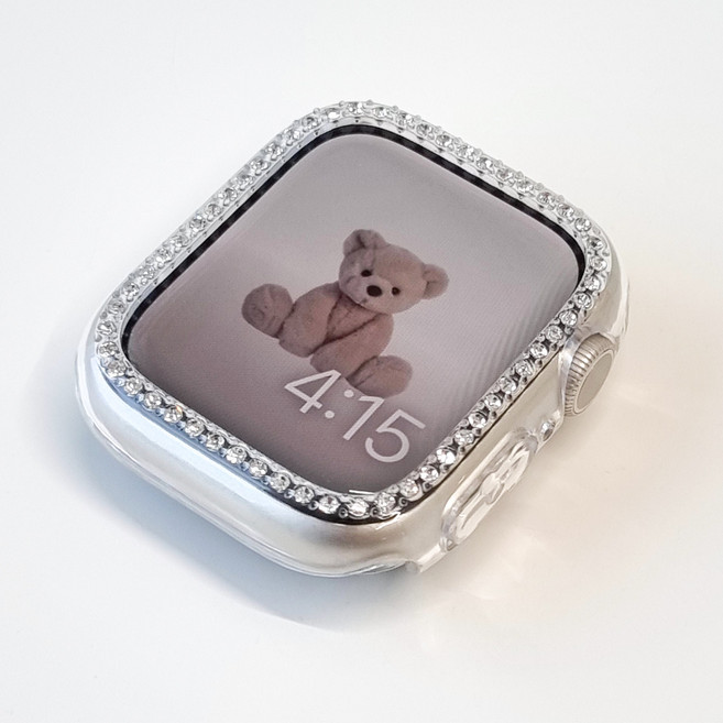 영스피플 애플워치 호환 큐빅 케이스 3 4 5 6 7 8 9 se 2 베젤링 38 40 41 42 44 45 실버 보석 보호, 투명, 40mm