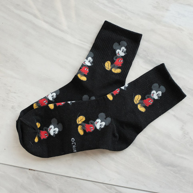 지야월드 미키마우스 패턴 면양말 목긴 운동양말