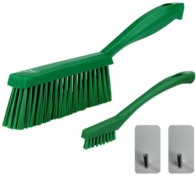 바이칸 욕실 청소용 브러쉬 세트 테이블솔 미디움 + 틈새 하드솔 + 벽걸이 후크 2개, 1세트, 그린
