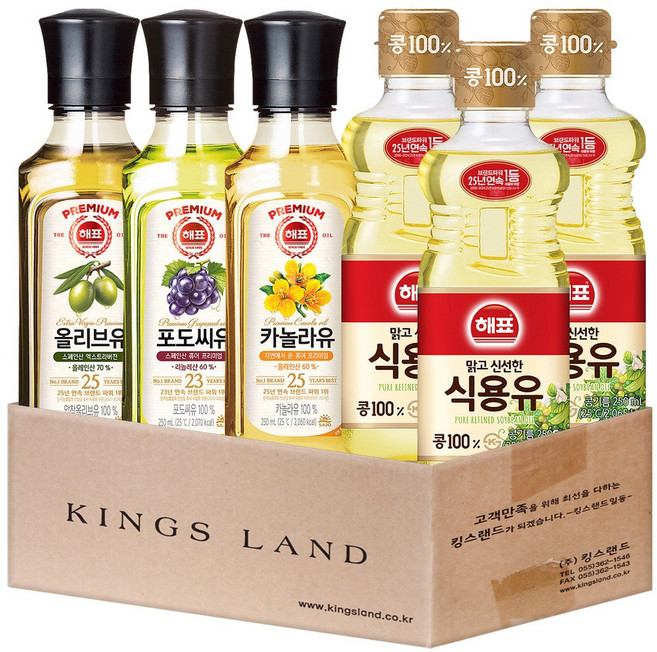 해표 식용유250ml 3개+해표 카놀라유250ml+해표 포도씨유250ml+해표 올리브유250ml, 1세트, 250ml