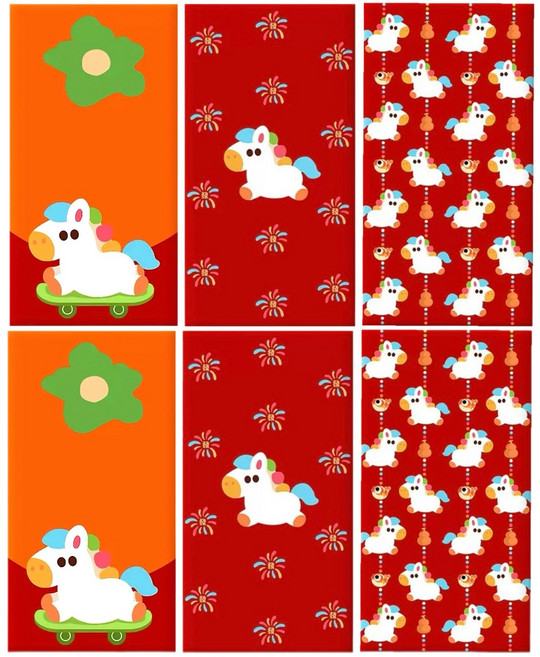 별라 붉은 말 용돈봉투 설날 세뱃돈 현금봉투, 6개, B형