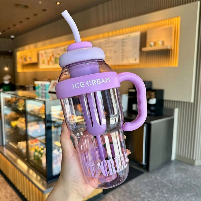新款大容量卡通水杯, 紫色1300ml 獨立茶倉, 1套, 1300L