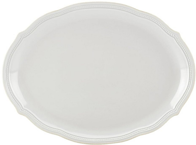 레녹스 화이트 프렌치 펄 비드 16인치 타원형 서빙 플래터 3.95파운드, 3.95 파운드, 타원형 플래터