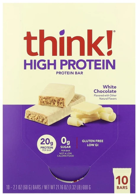 Think 하이 프로틴 바 화이트 초콜릿 10 개입 각 60 g(2.1 oz), 10개, 60g, 60g - 쿠팡