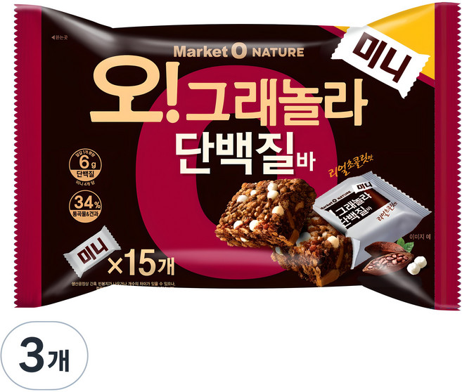 마켓오네이처 오 그래놀라 단백질바 미니, 192g, 3개