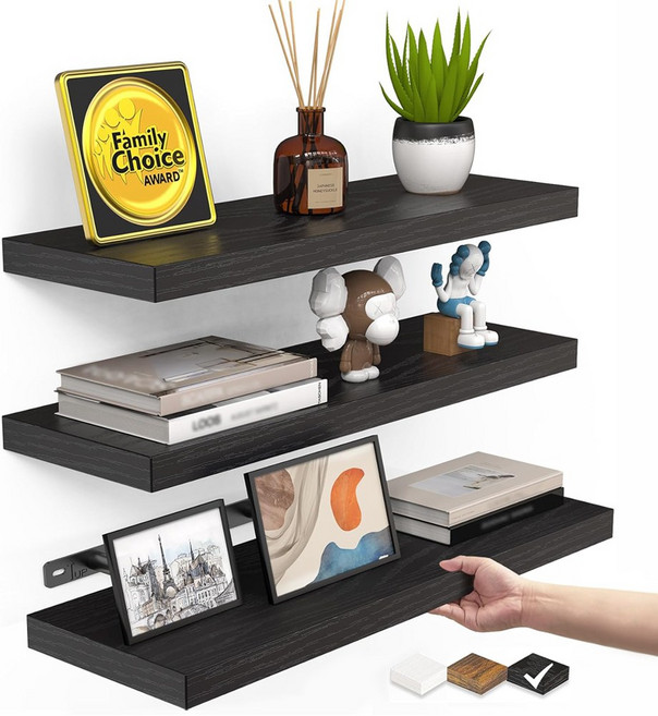 Bloom 무지주 벽선반 3종 세트 | 인테리어 벽걸이 선반, 1단, 블랙