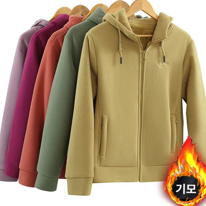 여성복 기모 도톰한 후드 카디건 봄가을겨울 램스울 캐주얼 루즈핏 집업 일상적이 보온 후드 재킷