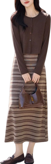 Makone 여성 봄 가을 니트 가디건 나시 원피스 투피스