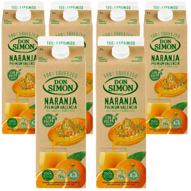 돈시몬 100%착즙 오렌지 주스 6개(2000mlx6개) 음료수생과일어린이, 6개, 2L