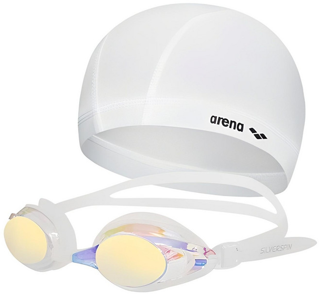 실버스핀 미러수경 SGT-601M + 아레나 스판수모 2종 세트, SGT-601M_CL+수모 화이트, 1개