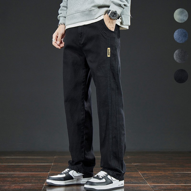 wassup 남자 청바지 스판 일자핏 통바지 춘하 캐주얼 와이드 빅 사이즈 팬츠