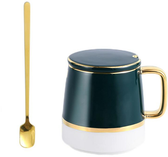 북유럽 인스 빈티지 유럽식 세라믹 커버 마크컵 싱글 오후 커피잔 세트, 블루 화이트마크 컵홀더*스푼 일반세트, 1개
