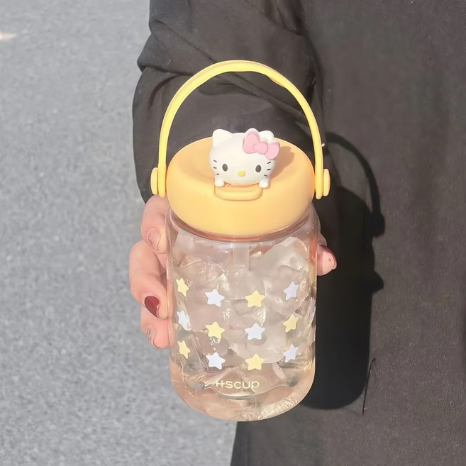 밀크카 시나모롤 헬로키티 푸시팝 트라이탄 투웨이 원터치 물병, 1개, 400ml, 노란색