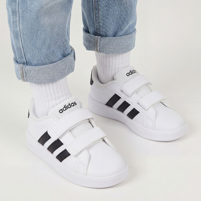 아디다스 끈없는 찍찍이 운동화 베이비 그랜드코트 키즈 신발 유아 아동 발편한 등하원 벨크로 스니커즈 화이트
