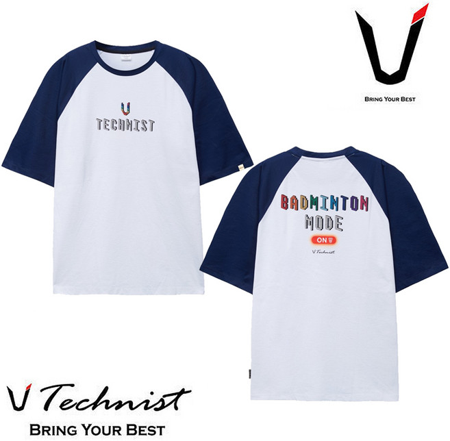 테크니스트 티셔츠 배드민턴 반팔 상의 코튼라이크 오버핏 화이트 네이비 TNT5448