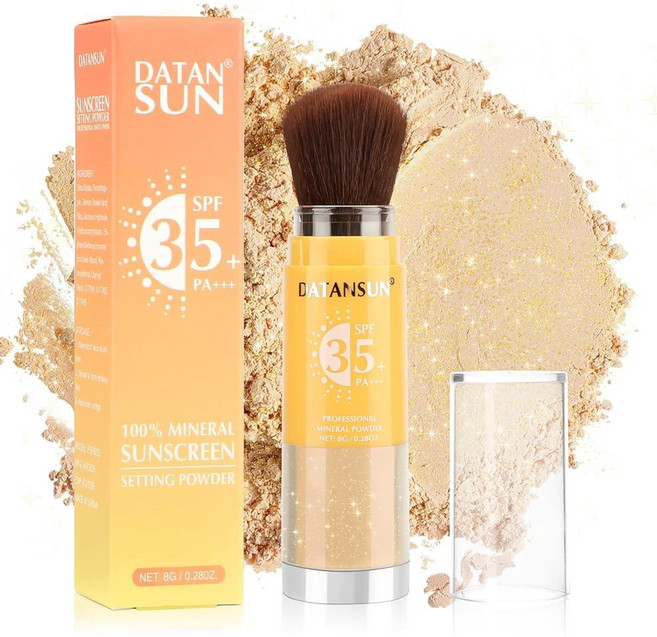 미네랄 파우더 자외선 차단 세팅 메이크업 - 얼굴 및 두피 모발용 SPF 35 브러시 온 차단제 내추럴 글로우 루즈 피니싱 파우더 오일 컨트롤 경량 통기성, #05 투명 글리터, 8g, 1개