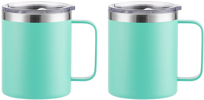 투데이리빙 1+1 강력 보온 머그컵 텀블러 세트 뚜껑있는 머그 잔 스텐 보냉 컵 물컵 뚜껑 손잡이 스텐컵 보틀 병 컵텀블러 뚜껑컵 텀블러컵 리유저블 보온컵 2p 커플 물병 휴대용, 1세트, 450ml, 민트