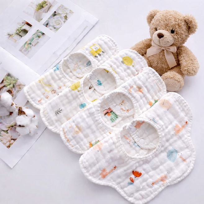 순면 거즈원단 8겹 아기 이유식 턱받이 (딸기 공룡 물고기 병아리)4종세트, 1개