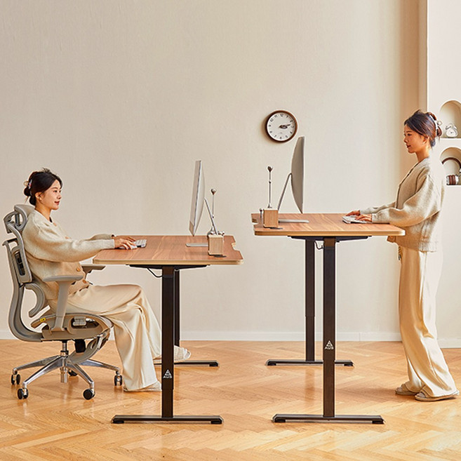 아우스 원목 FJ05 듀얼모터 700폭 전동 모션데스크 버클식 간편조립 전동책상 높낮이조절책상 스탠딩책상 1000 1200 1400 1600, 월넛 상판+블랙 프레임