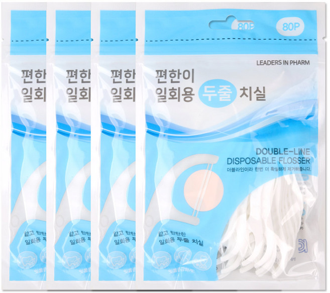 해호 편한이 일회용 두줄 치실 80p, 80개입, 4개