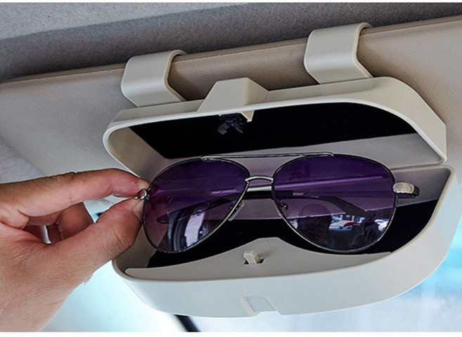 COVERONE 선바이저 클립형 안경 수납함 차량용 안경 케이스, 1개, 베이지 12*10*16cm