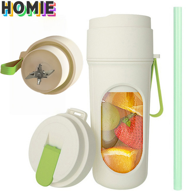 HOMIE 믹서기 450ML 용량 소형믹서기 12개의 칼날 40W 고출력 미니믹서기 다중 사용 환경, 그린