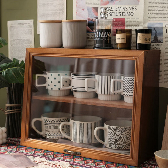 복고풍 감성 소형 2단 커피잔 수납장 미니우드 찬장, 소형복고풍색