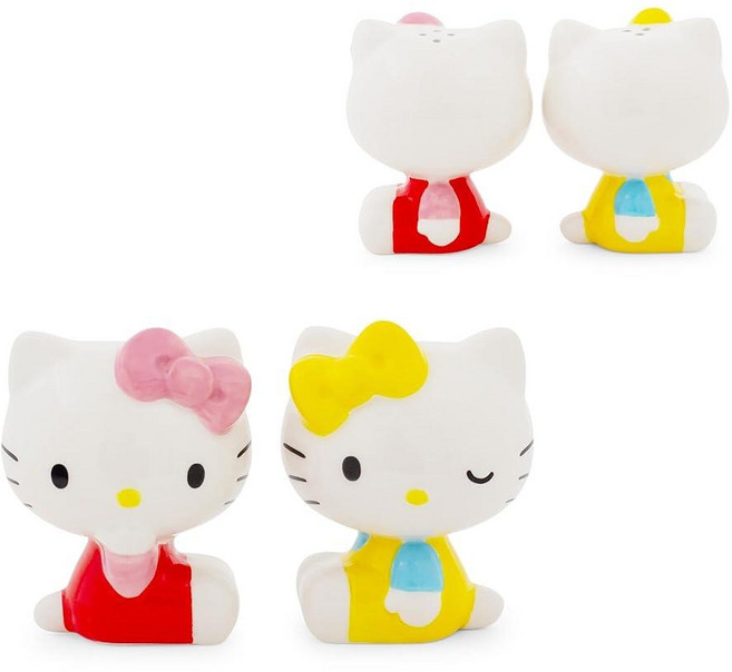 Sanrio 헬로 키티와 미미 세라믹 소금 및 후추 쉐이커 2개 세트 | 향신료 디스펜서 보관 통