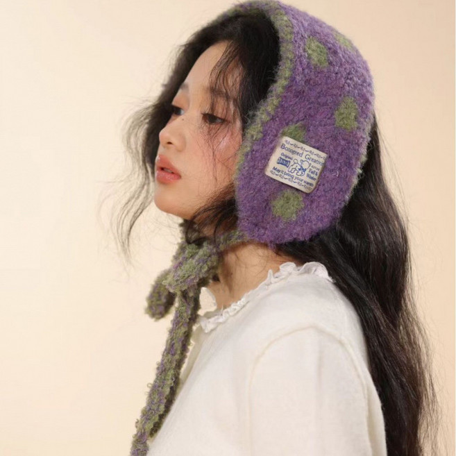 2in1 귀엽다 겨울 여성 방한 뜨게 니트 귀도리 귀마개 /뜨개 스카프 목도리(컬러 점박이 요소 패션적이면서 따뜻함)