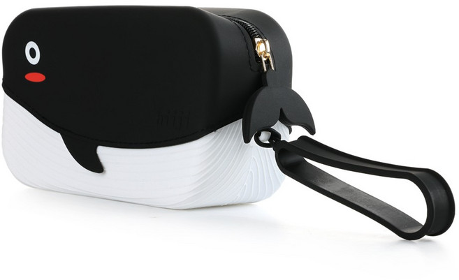 히지 방수 실리콘 미니 고래 파우치 손가방 세면백 수영 물놀이 가방 블랙 비치