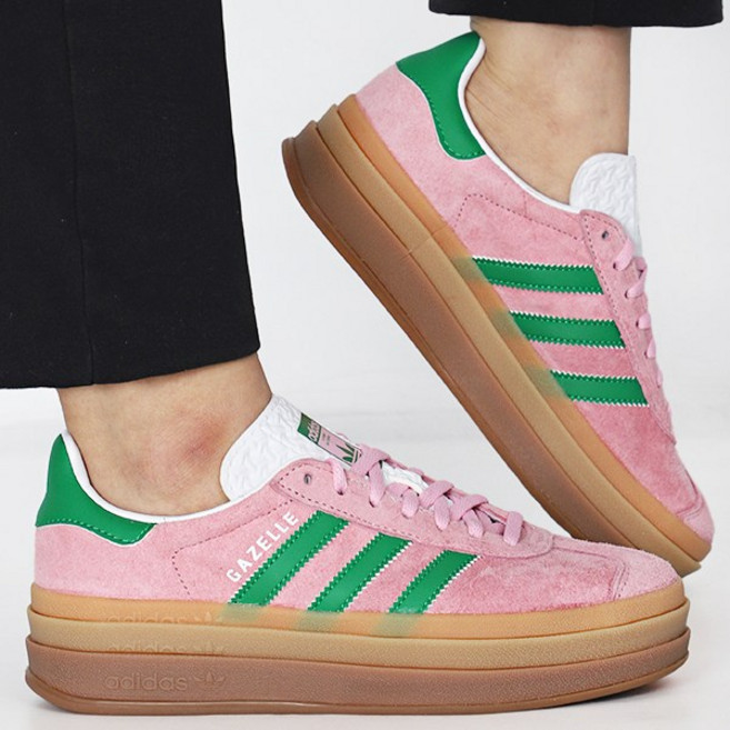 아디다스 우먼스 키높이 스니커즈 가젤 GAZELLE Bold 트루 핑크-그린 3S 로고