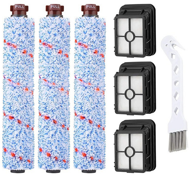 Bissell CrossWave와 호환되는 교체품 다중 표면 브러시 롤 3개 1868 + 진공 필터 3개 1866 진공 필터, 보여진 바와 같이, 1개