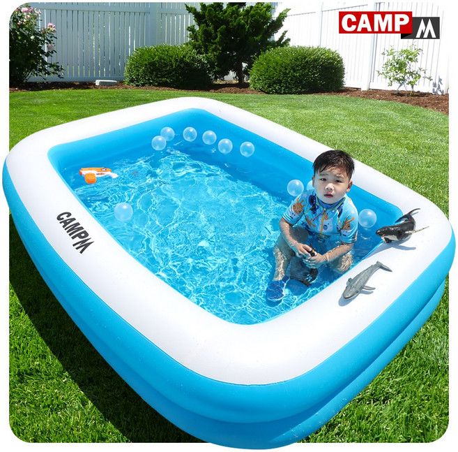 캠프엠 유아 물놀이 풀장 에어 사각 베란다 수영장 중형 어린이 실내 워터파크 튜브 이동식 실내 가정용 아기 간이 옥상 야외 홈캉스 바다 물풀장 볼풀장 #Md 88950120AJE9, 1개