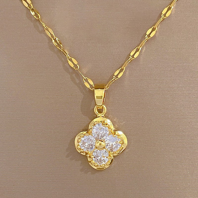 Seolvia 14K 도금 클로버 다이아몬드 목걸이 여성 선물 추천 JY-05