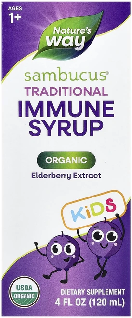 Nature's Way 키즈 Sambucus® 유기농 전통 전통 면역력 시럽 만 1세 이상 25mg 120ml(4fl oz), NaturesWay키즈Sambucus유기농전통전통면역력, 1개, 120ml - 쿠팡